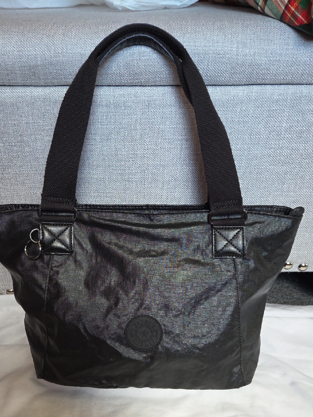 Kipling Black Shiny Tote with Wide Strap Handles